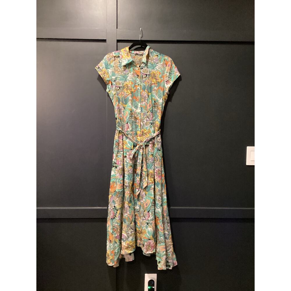 Robert Graham Vivienne short sleeve button down multi color floral midi dress 8 - Picture 2 of 10